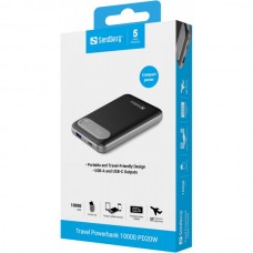 УМБ Sandberg Travel 10000mAh 20W PDQC 3.0 1USB 1Type-C 4.5A LED Grey