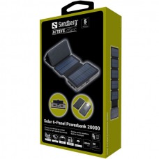 УМБ сонячна 6-Panel 7.5W Sandberg PD 20000mAh 2USB 1Type-C 3A OUT ліхтарик Black