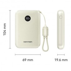 УМБ Vention 10000mAh 22.5W Fast Charging 1USB 2Type-C 3A with built-in Type-C cable Beige