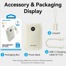 УМБ Vention 10000mAh 22.5W Fast Charging 1USB 2Type-C 3A with built-in Type-C cable Beige