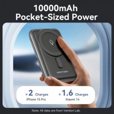 УМБ Vention Magnetic Wireless 10000mAh 20W PD 1Type-C 3A In/Out QI-15W Black
