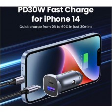 Автомобильное зарядное устройство 1USB 1Type-C 30W 3A CD130 Ugreen Grey