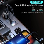 Автомобильное зарядное устройство 1USB 1Type-C 63W PD QC3.0 18W Black Choetech