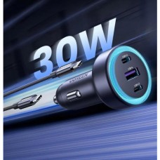 Автомобильное зарядное устройство 1USB 2Type-C 30W 3A QC 4.0 (EC307) UGREEN Grey
