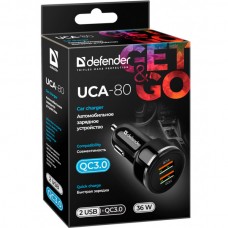 Автомобильное зарядное устройство 2USB 36W QC3.0 3А UCA-80 Black Defender