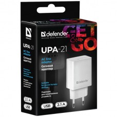 Сетевое зарядное устройство 1USB 11W 2.1A UPA-21 White Defender