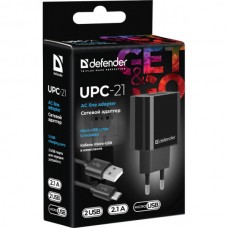 Сетевое зарядное устройство 2USB 12W 2.1A UPC-21 + кабель microUSB Black Defender