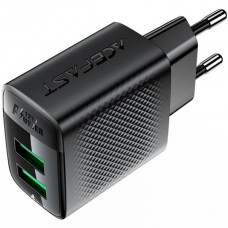 Сетевое зарядное устройство 2USB 12W 2.4A A86 Black Acefast