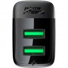 Сетевое зарядное устройство 2USB 12W 2.4A A86 Black Acefast