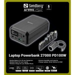 УМБ Sandberg 27000mAh Laptop DC12–24v 100W PD 5A QC3.0 1USB 2Type-C 2DC QI-10W Black