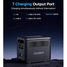 Зарядна станція Choetech BS067 2400Вт (2048Вт/г) AC LiFePo4 MPPT UPS PD 100W Black