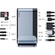 USB HUB Baseus Multifunctional Type-C-HDMI-RJ45-VGA-USB-DC-PD-PC 16 Port 3USB USB 3.0 (CAHUB-BG0G) Dark/Gray