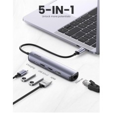 USB HUB Ugreen CM418 1Type-C 2USB 3.0 Type-C-HDMI-RJ45-USB 1000M Ethernet Gray (10919)