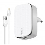 Сетевое зарядное устройство Intaleo TCG242 2USB 2.4A White (1283126477454) + cable USB-Lightning