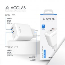 Адаптер сетевой AccLab AL-TC220 1USB 1Type-C 20W White (1283126556494)