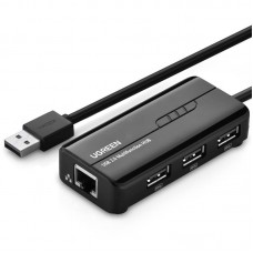USB HUB Ugreen 3USB 2.0 USB-RJ45 1000M Ethernet Black (20264)