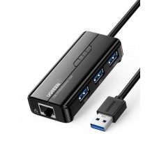 USB HUB Ugreen 3USB 3.0 USB-RJ45 1000M Ethernet Black (20265)