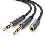 Кабель Audio 3.5мм-3.5мм Ugreen AV140 2xF/M 0.2m Black (20899)