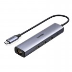 USB HUB Ugreen CM475 1Type-C 3USB 3.0 Type-C-RJ45-USB 1000M Ethernet Gray (20932)