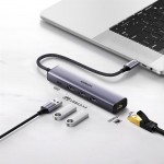 USB HUB Ugreen CM475 1Type-C 3USB 3.0 Type-C-RJ45-USB 1000M Ethernet Gray (20932)