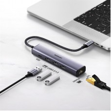 USB HUB Ugreen CM475 1Type-C 3USB 3.0 Type-C-RJ45-USB 1000M Ethernet Gray (20932)