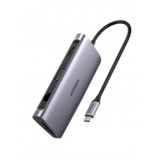 USB HUB Ugreen CM179 1Type-C 3USB 3.0 Type-C-HDMI-RJ45-VGA-SD-TF-USB 1000M Ethernet Cardreader Gray (40873)