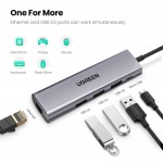 USB HUB Ugreen CM266 3USB 3.0 USB-HDMI-MicroUSB-RJ45 1000M Ethernet Gray (60812)