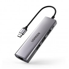 USB HUB Ugreen CM266 3USB 3.0 USB-HDMI-MicroUSB-RJ45 1000M Ethernet Gray (60812)
