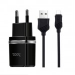Сетевое зарядное устройство Hoco C12 Smart 2USB 2.4А Black (6957531064114) + кабель MicroUSB