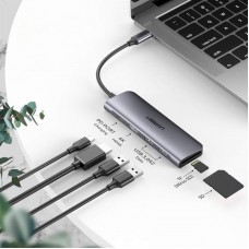 USB HUB Ugreen CM195 1Type-C 2USB 3.0 Type-C-HDMI-SD-TF-USB Cardreader Gray (70411)