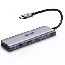 USB HUB Ugreen CM195 1Type-C 2USB 3.0 Type-C-HDMI-SD-TF-USB Cardreader Gray (70411)