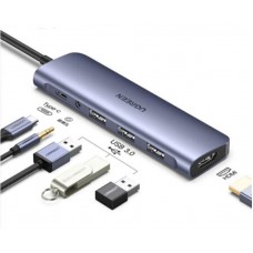USB HUB Ugreen CM136 1Type-C 3USB 3.0 Type-C-HDMI-USB-3.5мм Gray (80132)