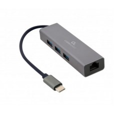 USB HUB Cablexpert 3USB 3.1 Type-C-RJ45-USB металл Grey (A-CMU3-LAN-01)