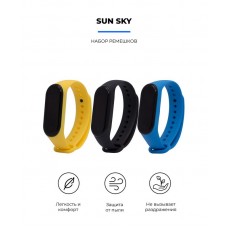 Ремешок TPU Armorstandart Silicone для Xiaomi Mi Band 3 4 Sun Sky (3шт) Black/Royal Blue/Yellow