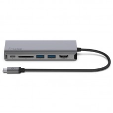 USB HUB Belkin 6в1 1Type-C 2USB 3.0 Type-C-HDMI-RJ45-SD-TF-USB Multiport Dock Gray (AVC008BTSGY)