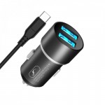 Автомобильное зарядное устройство + cable Type-C SkyDolphin SZ02T 2USB 2.4A Aluminium Black (AZP-000072)