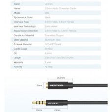 Удлинитель Audio Aux 3.5мм-3.5мм Vention mic Cotton F/M gold-plated 2m Black (BHBBH)