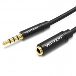 Удлинитель Audio Aux 3.5мм-3.5мм Vention mic Cotton F/M gold-plated 2m Black (BHBBH)