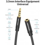 Удлинитель Audio Aux 3.5мм-3.5мм Vention mic Cotton F/M gold-plated 2m Black (BHBBH)