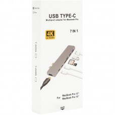 USB HUB 7 в 1 PowerPlant Type-C-HDMI 2USB 3.0 SD microSD CA911684 Grey
