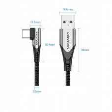 Кабель USB-Type-C Vention 90 прямой угол nickel-plated 3A 480Mbps 1m Black (COEHF)