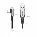 Кабель USB-Type-C Vention 90 прямой угол nickel-plated 3A 480Mbps 1.5m Black (COEHG)