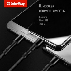 Кабель ColorWay 3 в 1 USB-Lightning-MicroUSB-Type-C 1.2m Dark Grey (CW-CBU3003-GR)