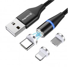 Кабель ColorWay 3 в 1 USB-Lightning-MicroUSB-Type-C Magnetic 2.4A 1m Black (CW-CBUU038-BK)