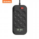 Сетевой фильтр ColorWay (CW-CHE64B) 6 розеток 4USB 2m 10A Black