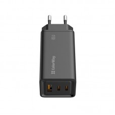 Адаптер сетевой ColorWay GaN3 Pro Power Delivery 1USB 2Type-C PD 3A 65W Black (CW-CHS039PD-BK)