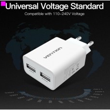 Адаптер сетевой Vention Dual USB Charger 2USB 2.4A White (DC5200-W)