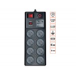 Сетевой фильтр REAL-EL RS-8F 8 розеток 2USB 3m 16A Black