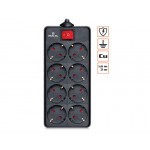 Сетевой фильтр REAL-EL RS-8 PROTECT 8 розеток 1.8m 16A Black