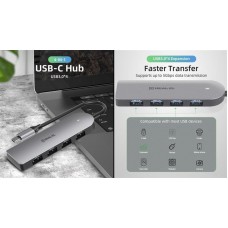 USB HUB REAL-EL 4 в 1 Type-C-USB 4USB 3.0 CQ-415 Grey